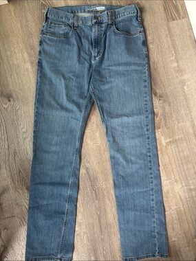 Carhartt Men's Straight-Leg Relaxed Rugged Flex Jeans in Medium Blue Size 34x34